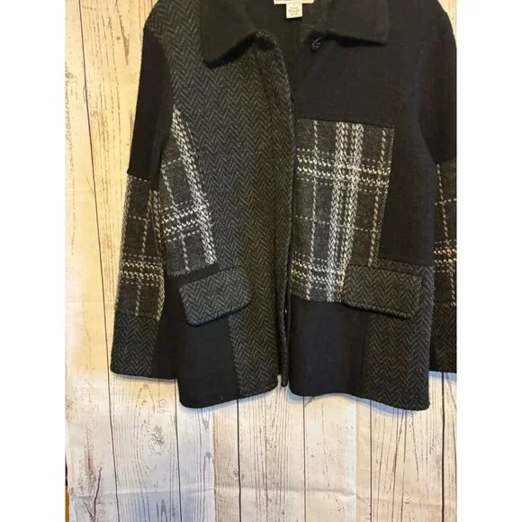 Keren Hart Wool Black & Gray Design Jacket Size Medium Office Party Classy Warm - Picture 3 of 7